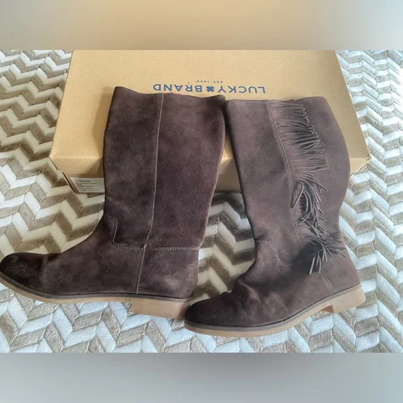 Lucky Brand Grayer Fringe Tall Boot Java Brown 9 - Picture 10 of 14